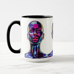 Mug Portrait Mosaïque Vibrant d'une Femme Moderne