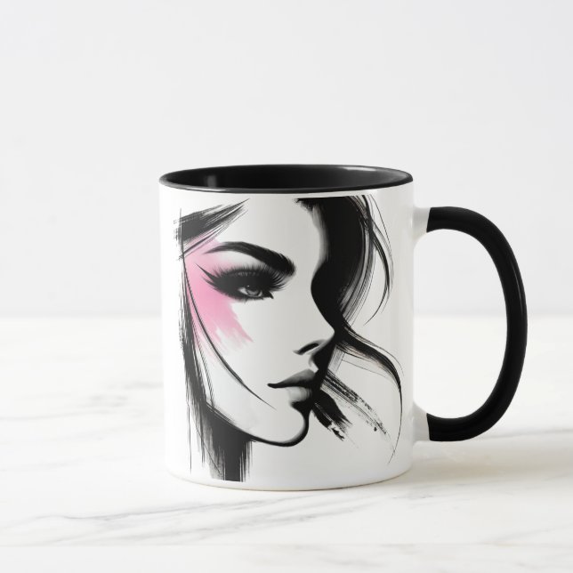 Mug Portrait noir et blanc d'une jeune fille. (Droite)
