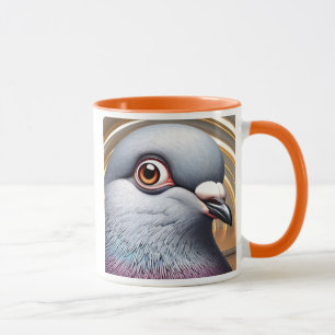 Mug Portrait réaliste d’un pigeon au regard perçant.