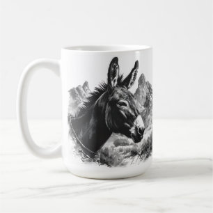 Mug Portrait rustique Donkey en noir et blanc