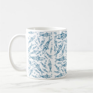 Mug Portugais Lisbonne Sardines Motif Azulejos Blanc