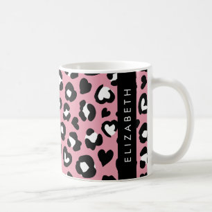 Mug Poster de animal, Léopard Rose, Coeurs, Votre Nom