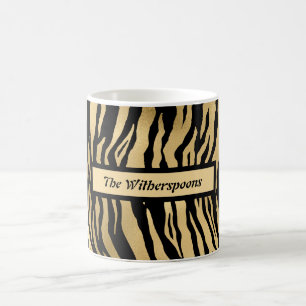 Mug Poster de animal sauvage noir et or avec nom