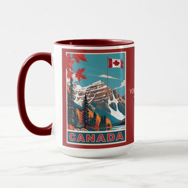 Mug Poster de voyage du Canada texte personnalisé (Gauche)