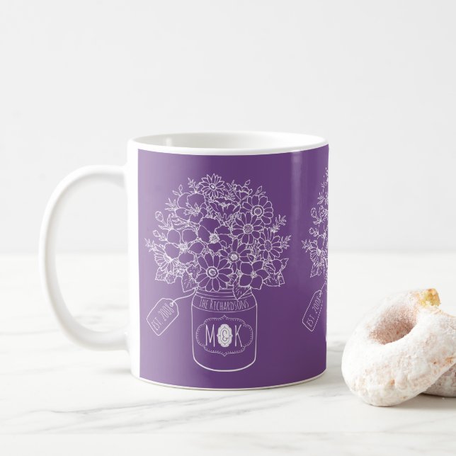 Mug Pot de maçon tiré par la main de bouquet de fleurs (Avec donut)