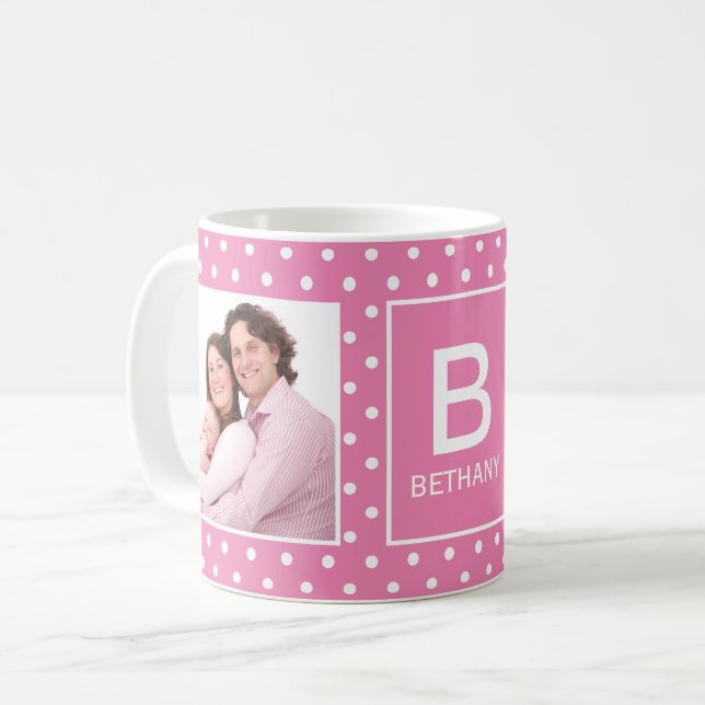 Mug Pot rose Point Photo personnalisée Monogramme Café (Devant gauche)