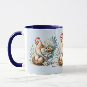 Mug Poule florale avec charme vintage de ferme