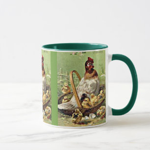 Mug Poules et poules vintages de Pâques dans le panier