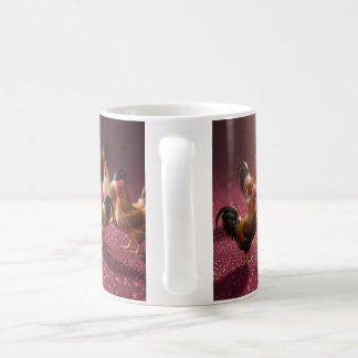 Mug Poulets sur un fond rouge foncé