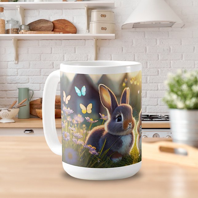 Mug Poulie de céramique 'Bunnies Springtime' (Créateur téléchargé)