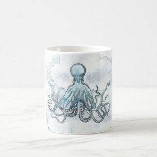 Mug Poulpe bleu plage en céramique de thé de café de
