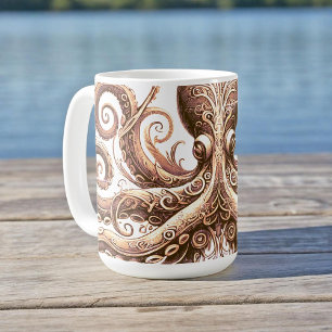 Mug Poulpe Steampunk Kraken Orné Or Blanc