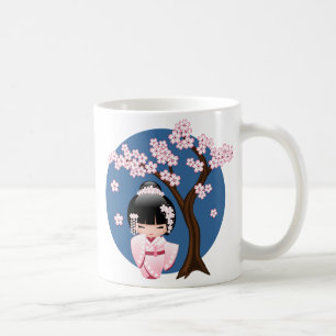 Mug Poupée blanche Kimono Kokeshi - mignonne Geisha Gi