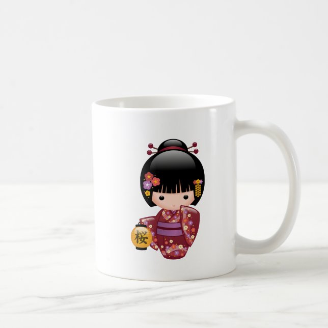 Mug Poupée Sakura Kokeshi - Geisha Girl sur café blanc (Droite)