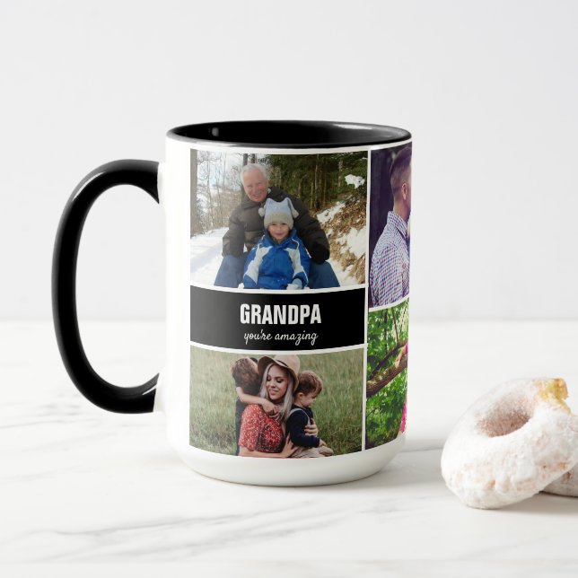 Mug pour la famille grand-père Photo Collage perso (Avec donut)