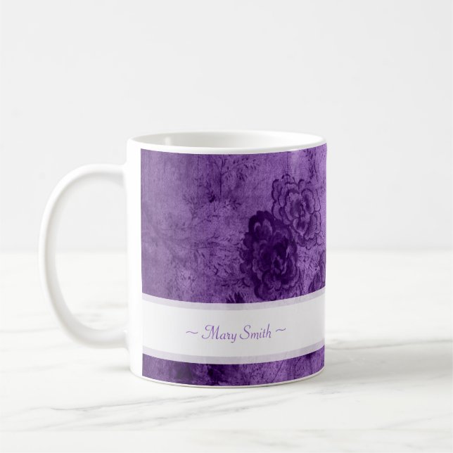 Mug Pourpre nommé fait sur commande moteur floral (Gauche)
