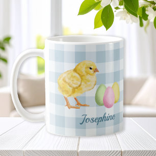 Mug Poussin et œufs à l'aquarelle sur fond bleu avec n