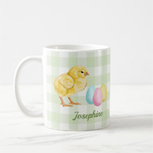 Mug Poussin et œufs à l'aquarelle sur fond vert avec n