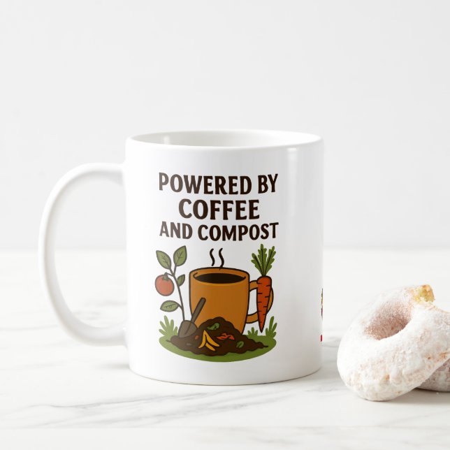 Mug Powered By Coffee And Compost @TLCInTheGarden  (Avec donut)