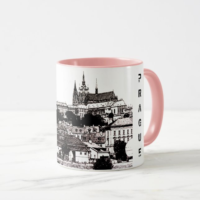 Mug Prague, Ville historique, Château & Drapeau - Tchè (Devant droit)