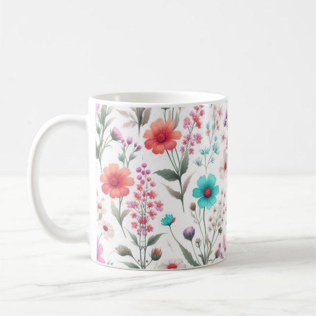 Mug Prairie de fleurs sauvages blanc, vert, bleu, marr (Gauche)