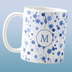 Mug Prairie de fleurs sauvages botanique en bleu blanc