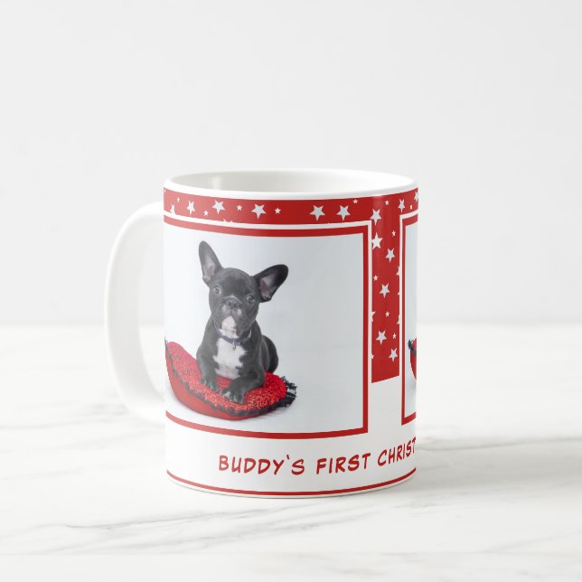 Mug Premier Chiot Noël Rouge Personnalisé Animaux de C (Devant gauche)