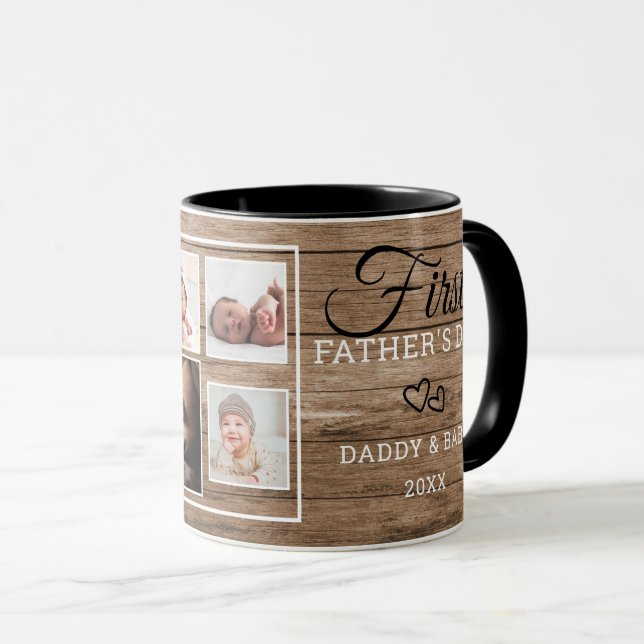 Mug Premier Fête des pères 7 Collage de photos Bois ru (Devant droit)