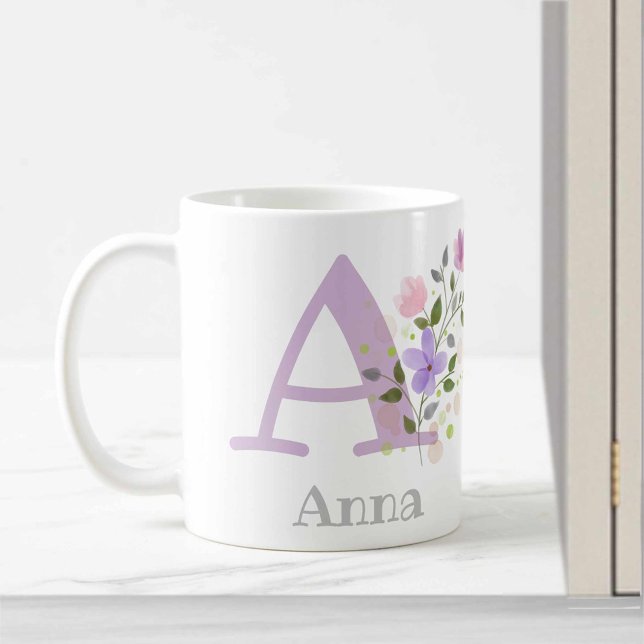 Mug Premier Initial Plus Nom Anna avec Fleurs (Créateur téléchargé)
