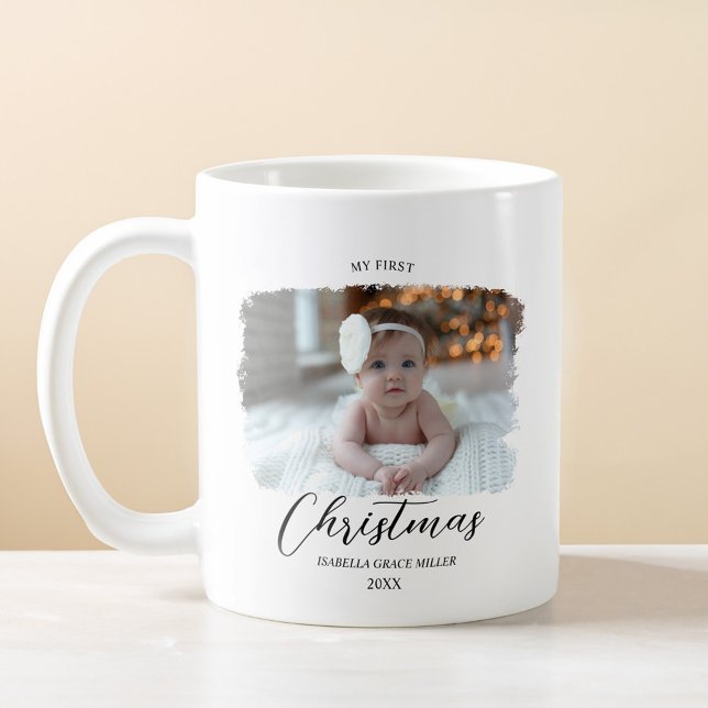 Mug Premier Noël du bébé Élégant minimal moderne (Baby's First Christmas Elegant Modern Minimal Coffee Mug)