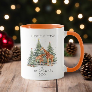 Mug Premier Noël en Aquarelle Tante Cute Giraffe