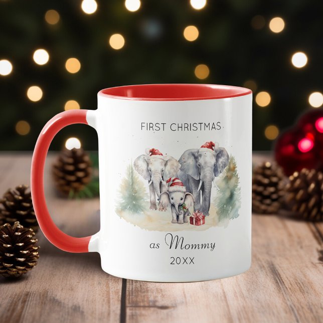 Mug Premier Noël en maman aquarelle bébé éléphant (Créateur téléchargé)
