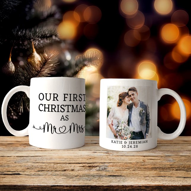 Mug Premier Noël en tant que M. et Mme Photo (First Christmas as Mr. and Mrs. Holiday Photo Mug)