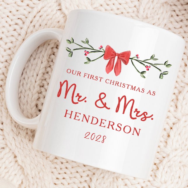 Mug Premier Noël Mr & Mme Custom Fête De Nouvel An (Celebrate your first Christmas as Mr. & Mrs. with a cozy, personalized holiday mug!)