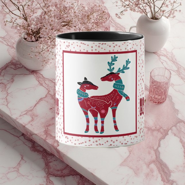 Mug Premier Noël Nordic Snowflakes Reindeer Couple (First Christmas Nordic Snowflakes Reindeer Couple Mug)