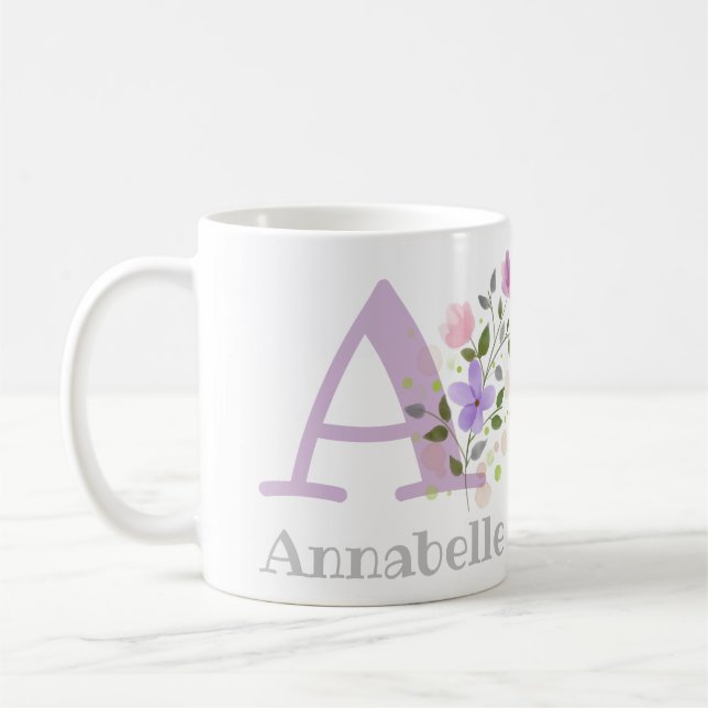 Mug Premier nom initial plus Annabelle avec fleurs (Gauche)