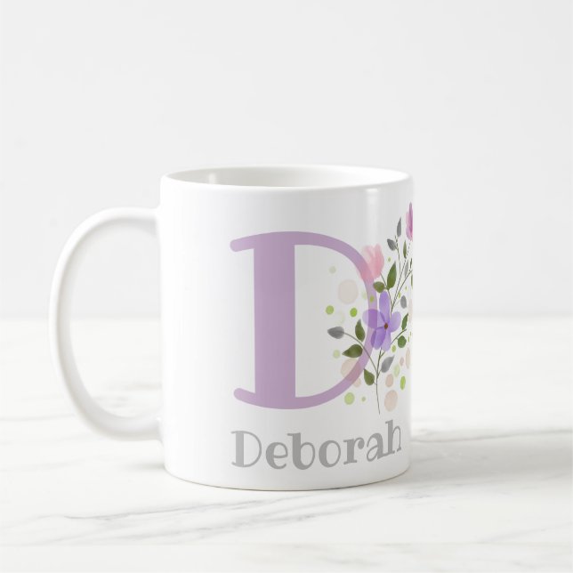 Mug Premier nom initial plus Deborah avec fleurs (Gauche)