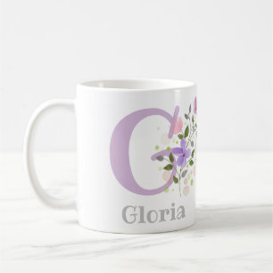 Mug Premier nom initial plus Gloria avec fleurs