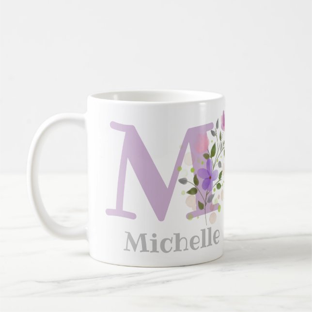 Mug Premier prénom Initial Plus avec Fleurs (Gauche)