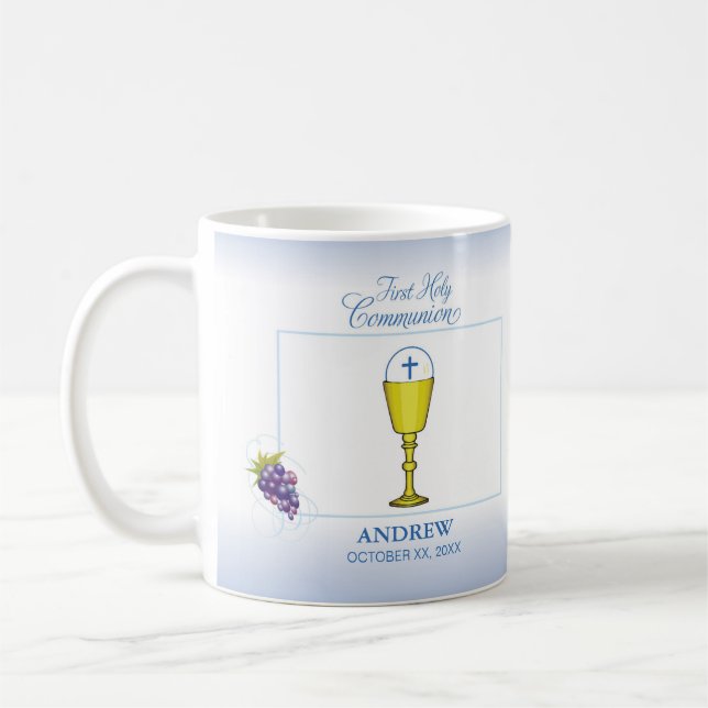 Mug Première communion de garçon, Chalice avec hôte et (Gauche)
