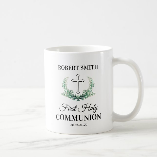 Mug Première communion de la feuille verte (Droite)