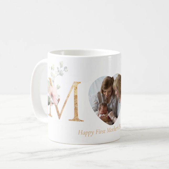 Mug Première Fête des mères Lettres d'or botanique Pho (Devant gauche)