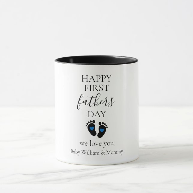 Mug Première Fête des pères - Empreintes bébé et Coeur (Centre)