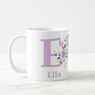 Mug Première initiale plus le nom Ella avec des fleurs