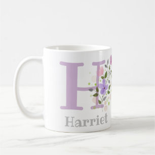 Mug Première initiale plus le nom Harriet avec des fle