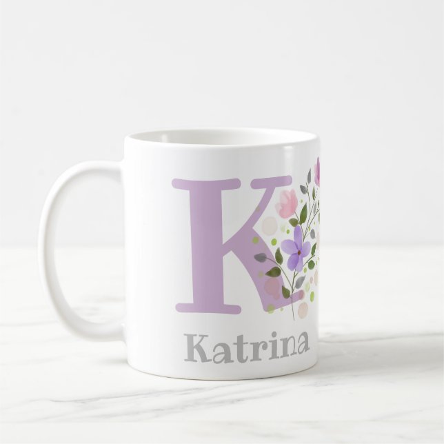 Mug Première initiale plus le nom Katrina avec des fle (Gauche)