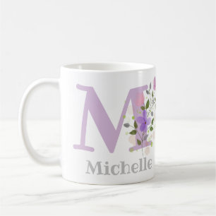 Mug Première initiale plus prénom avec des fleurs