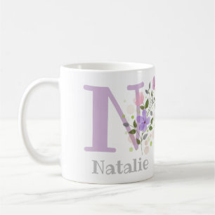 Mug Première initiale plus prénom avec des fleurs