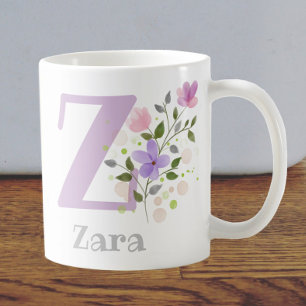 Mug Première initiale plus prénom avec des fleurs