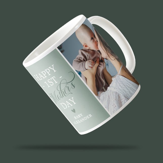 Mug Première mère Jour 2 Photo Vert (Créateur téléchargé)